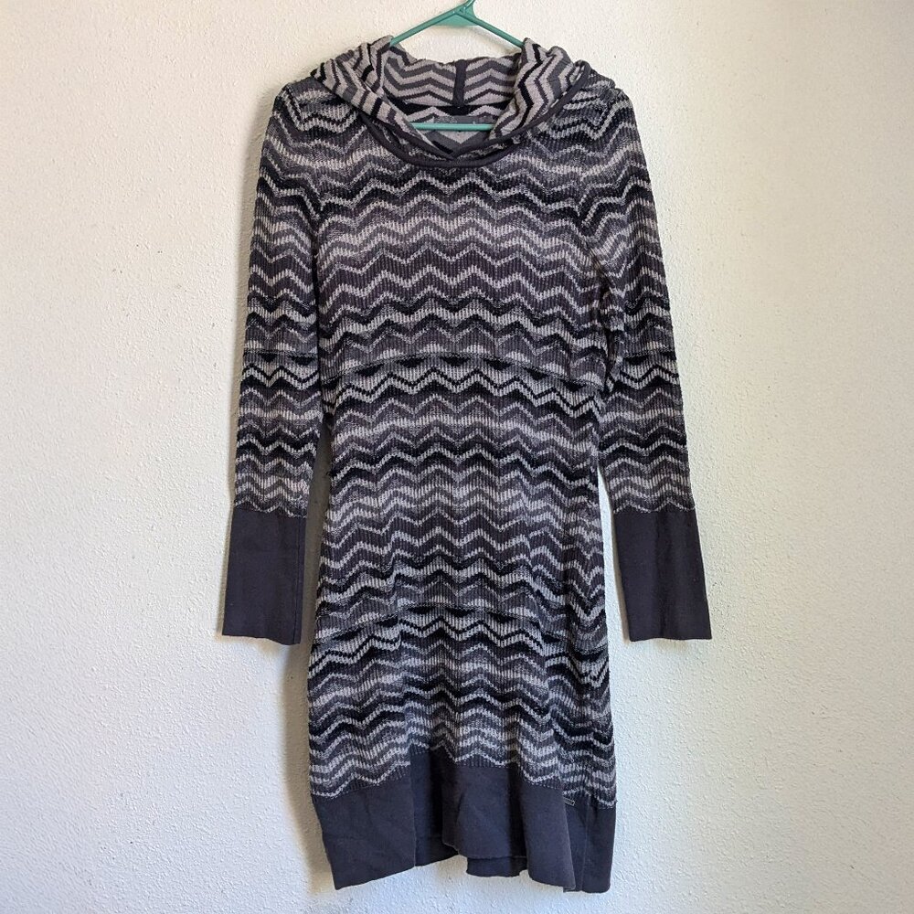 Prana Chevron Hooded Sweater Dress Gray S
